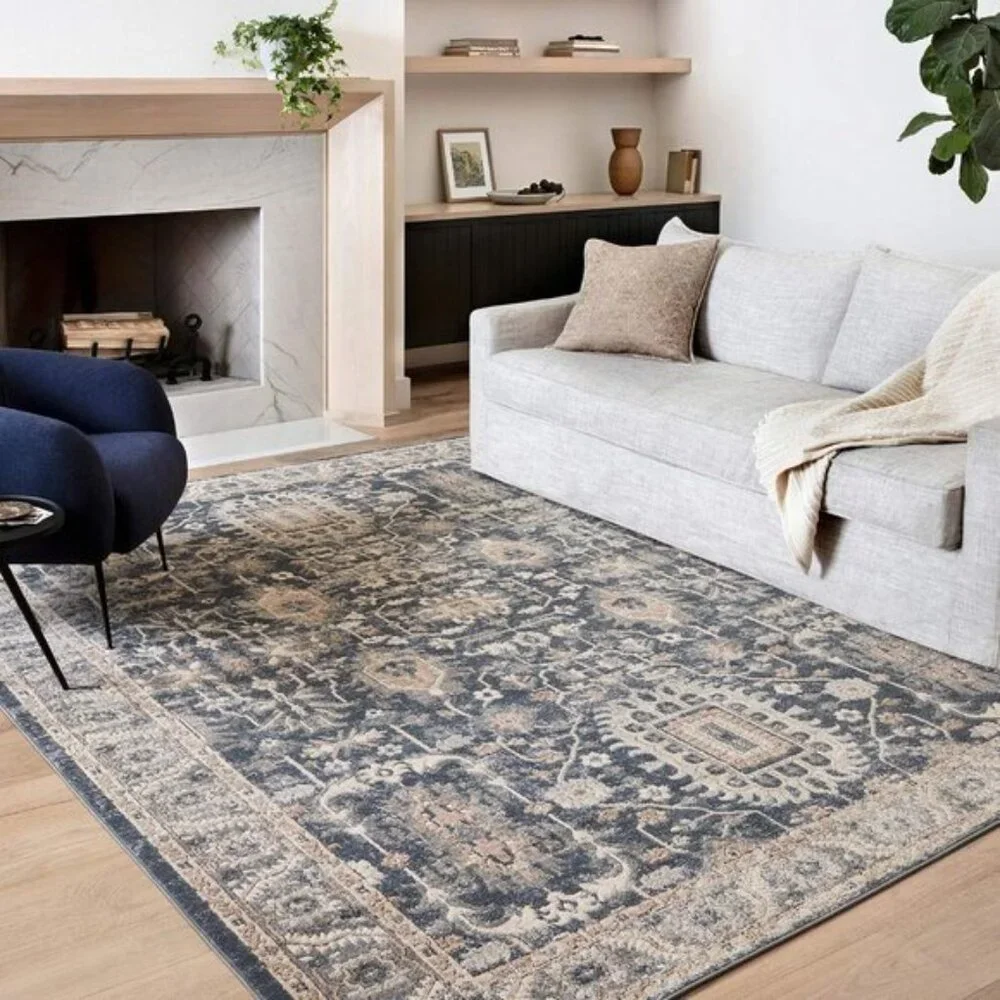 New 2.8x10.6 Teagan Runner Area Rug, Soft Low Pile Denim Neutral Hallway Carpet
